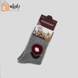 جوراب پشمی حوله ای زنانه کل طوسی