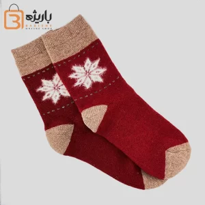 جوراب پشمی حوله ای زنانه برف قرمز