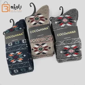 جوراب زنانه پشمی هندسی زیرزانو رنگی